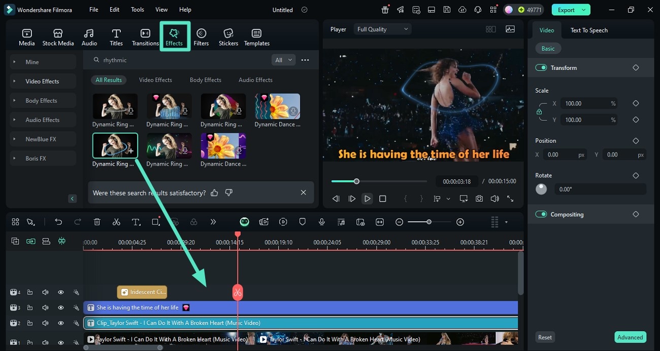 drag rhythmic effects to timeline
