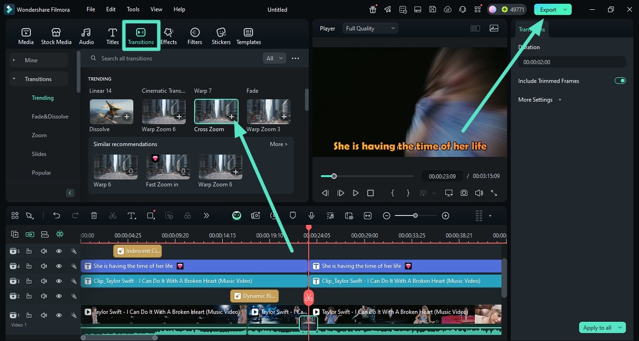 insert smooth transitions