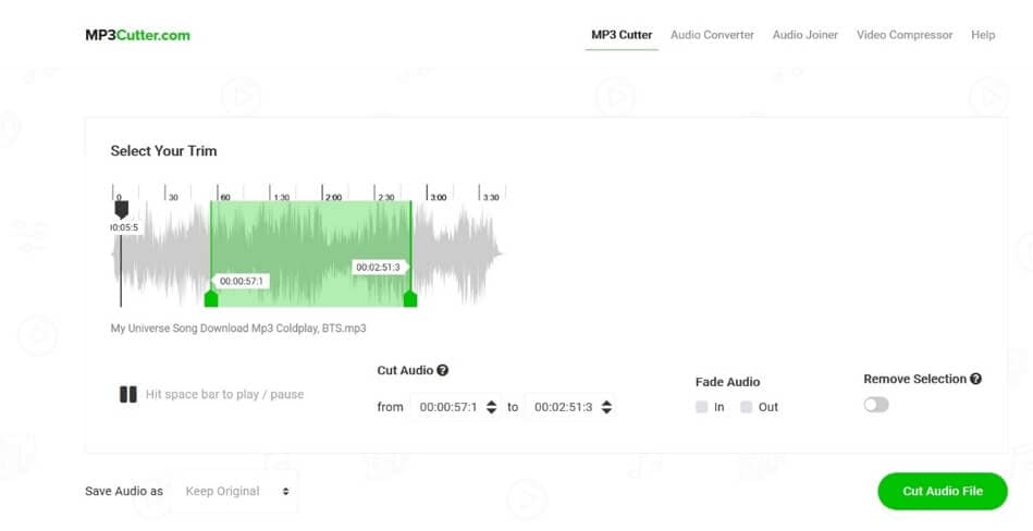 découpeur audio en ligne : MP3 Cutter