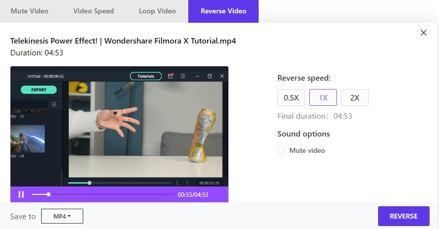 online uniconverter video reverse interface