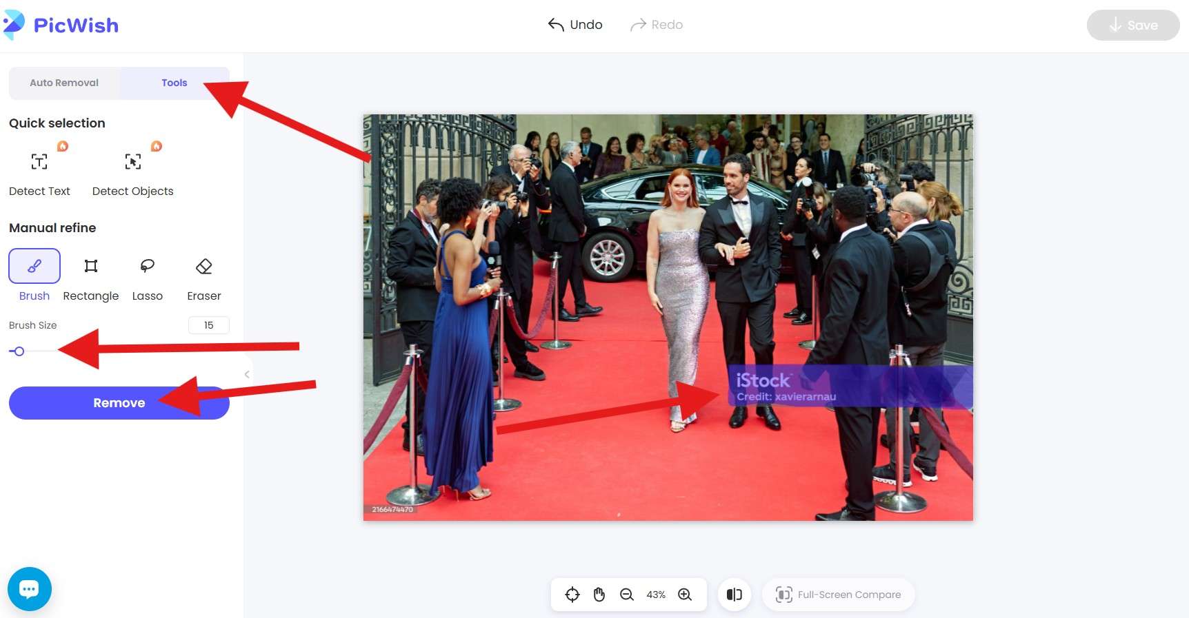 highlight and remove watermark from picwish