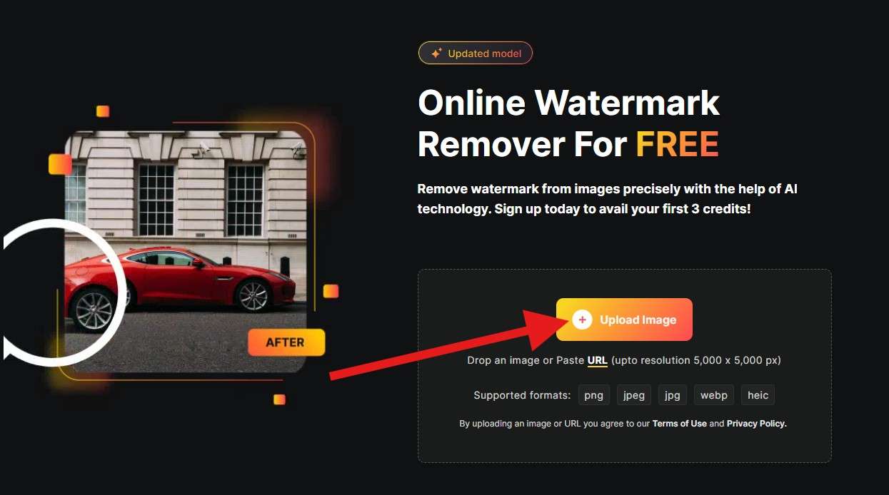 upload image to watermark remover website