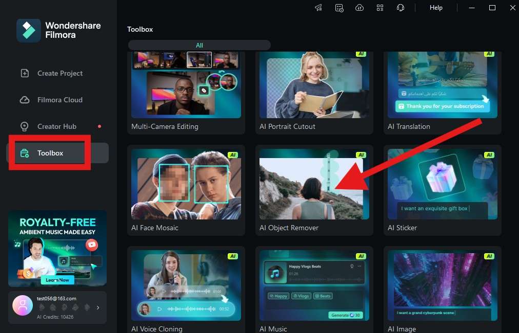 activate ai object remover filmora desktop