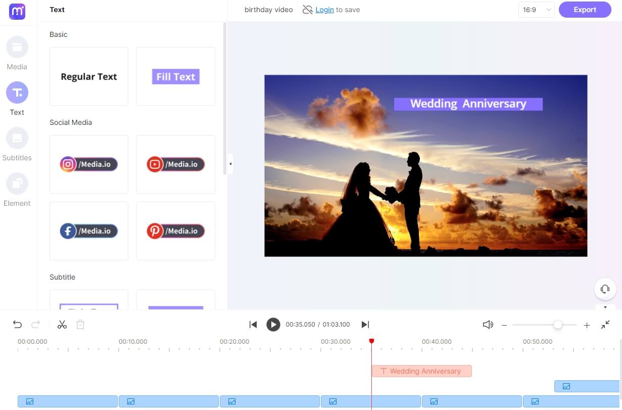  Media.io online wedding anniversary video editor