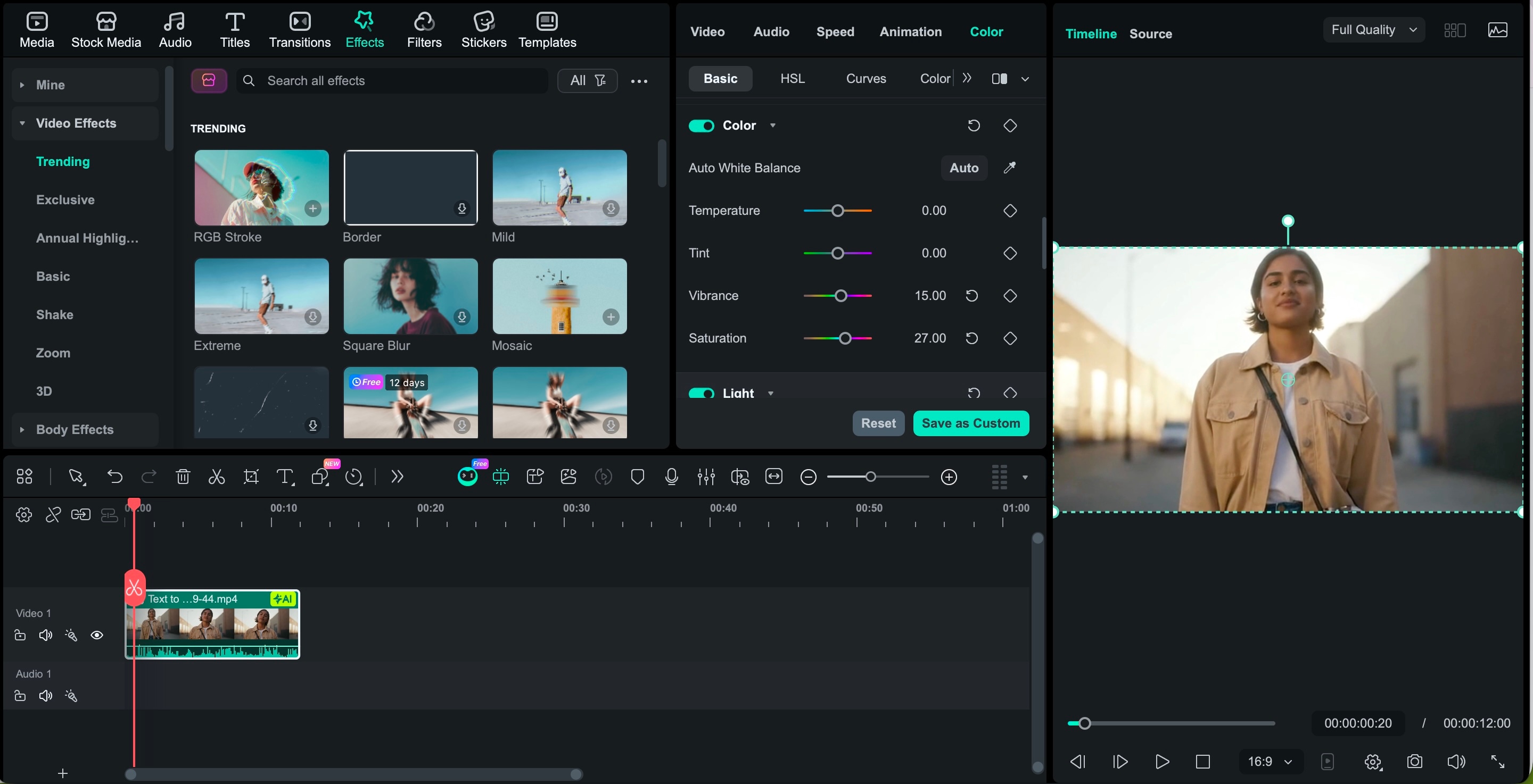 enhance clip in filmora