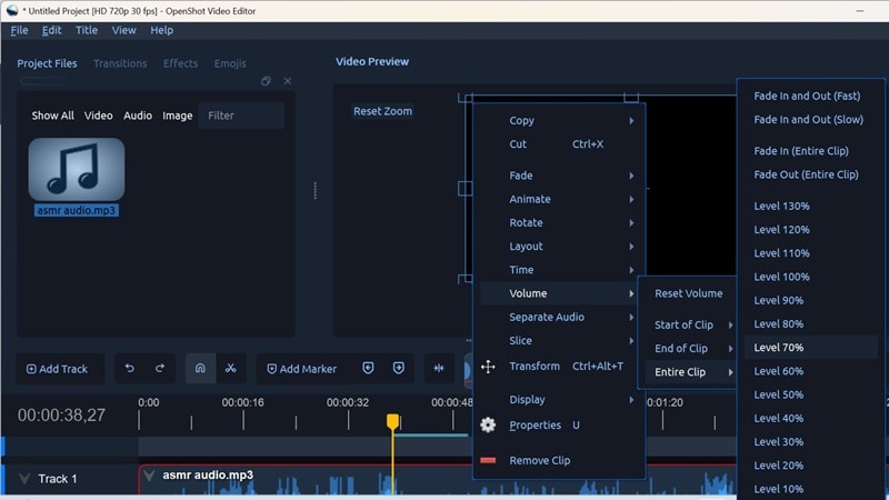 editing audio in openshot video editor