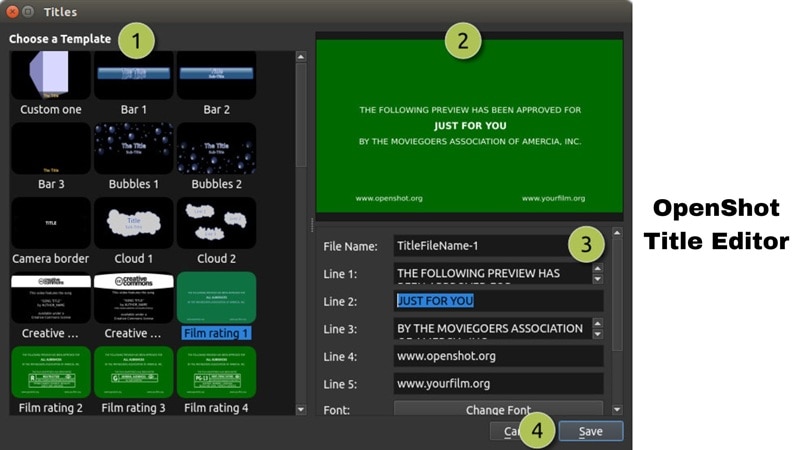 title editor interface in openshot
