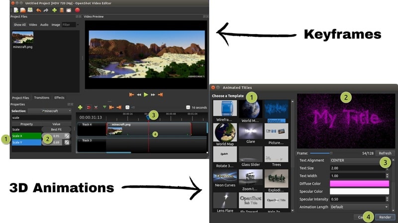 openshot editor keyframes and 3d animations