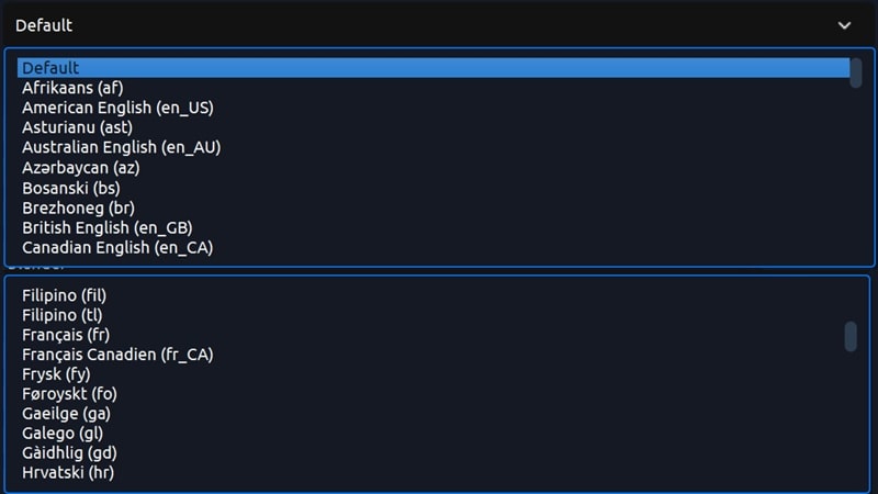 languages available in openshot video editor