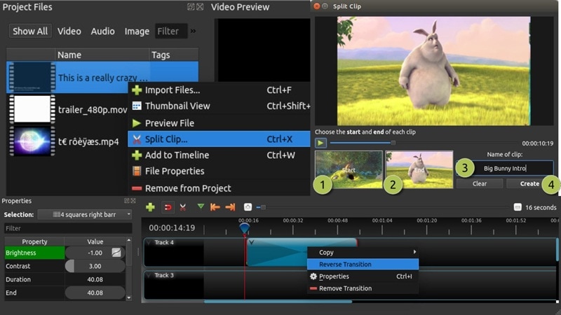 splitting clips and adding transitions