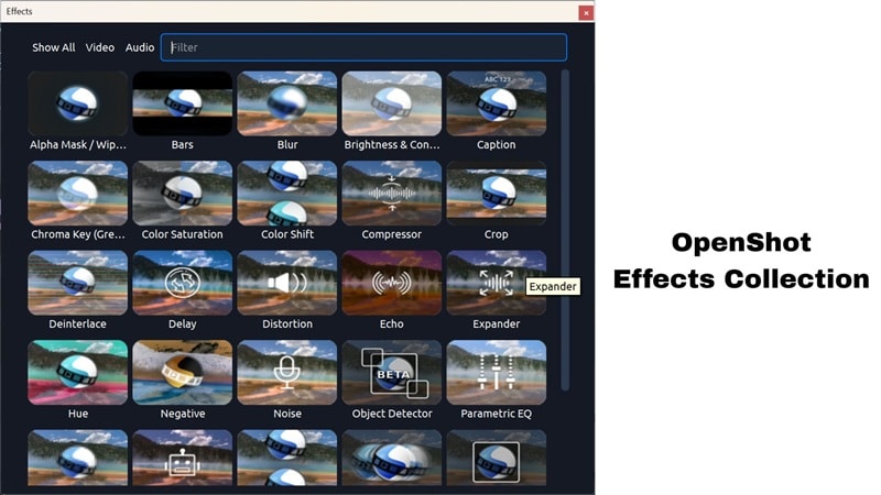 openshot video editor effects collection