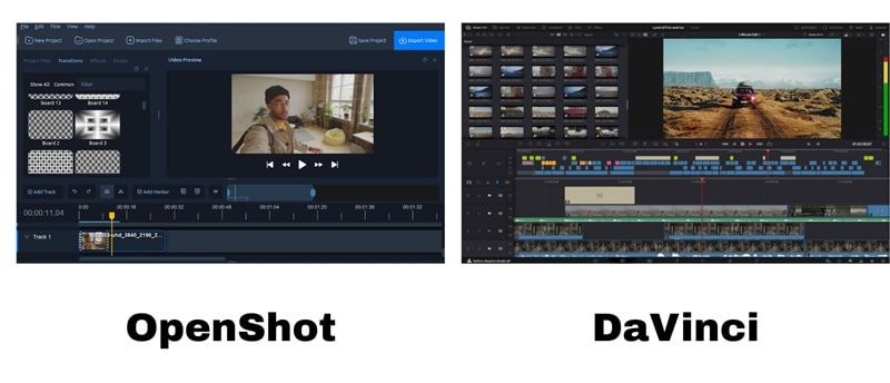 openshot vs davinci interface comparison