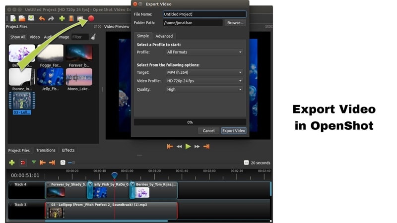 exporting video in openshot editor