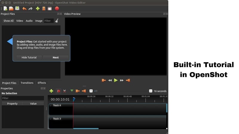 built in guide in openshot editor