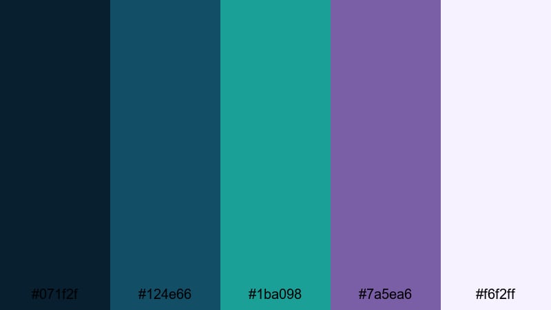 opulent teal reverie blue green purple color palette with hex codes