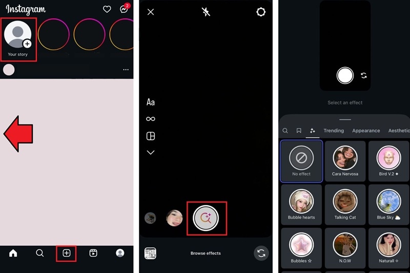 access filters through instagram story