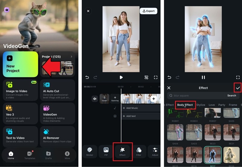 add outline effect on filmora app