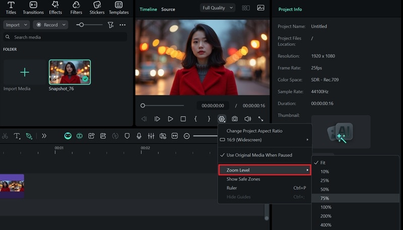 adjust the preview zoom level