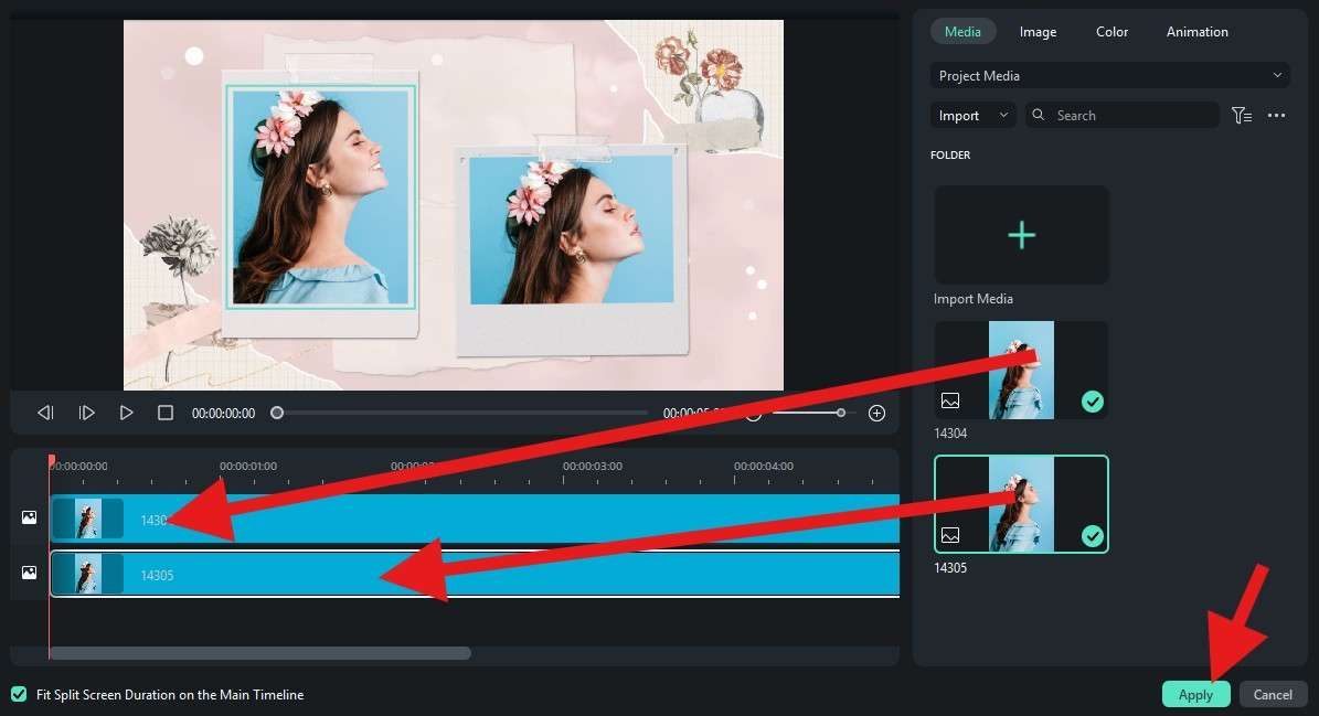 add images to split screen filmora
