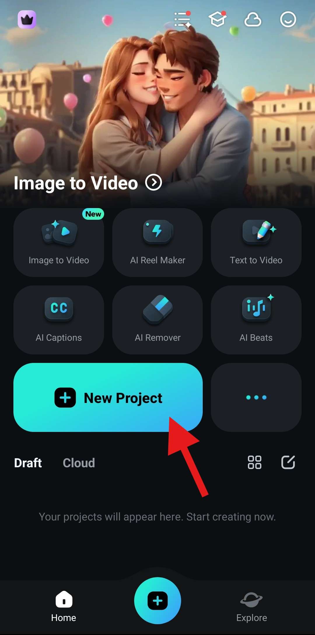 create a new project filmora mobile