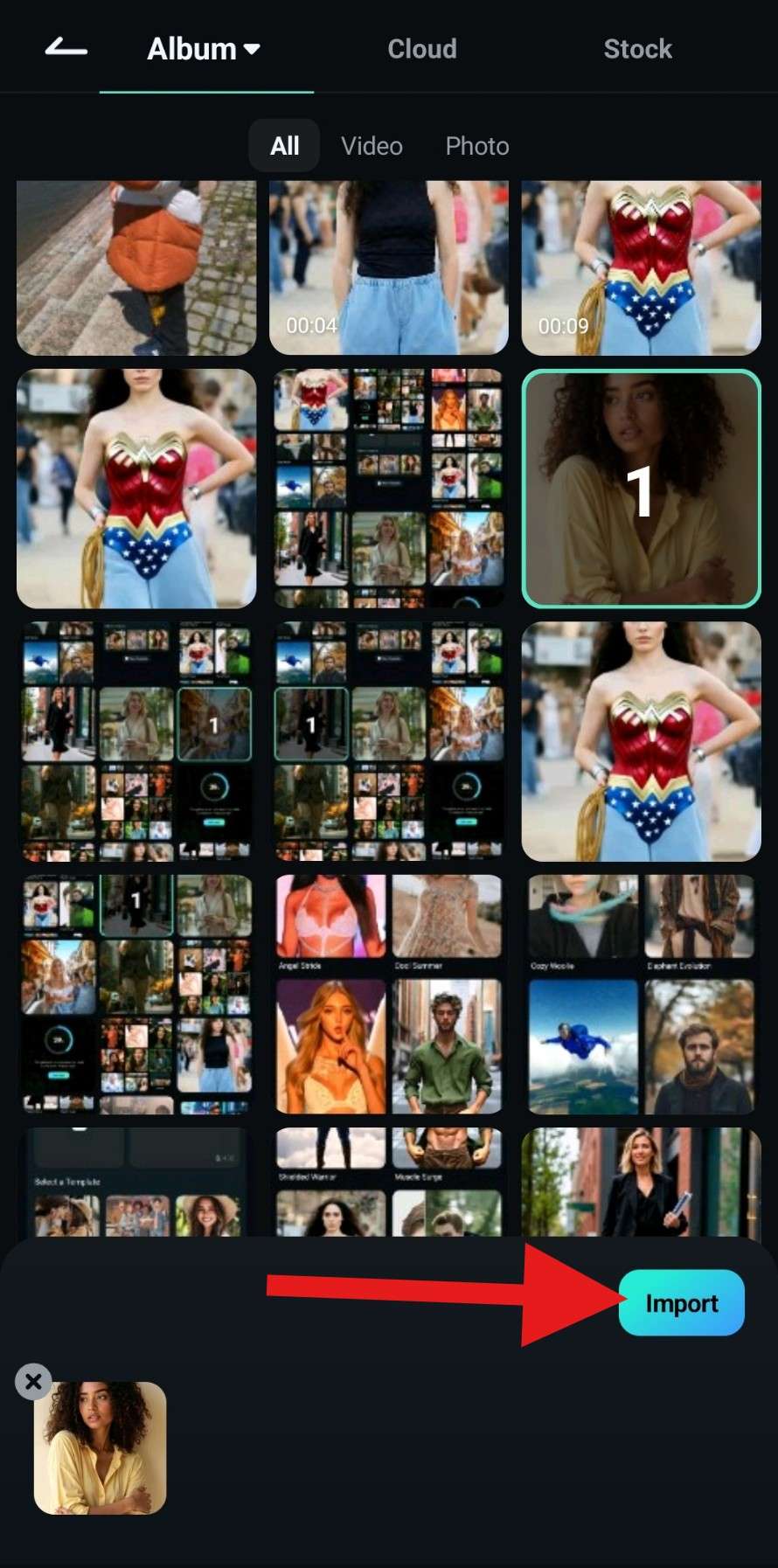 import image to filmora mobile project
