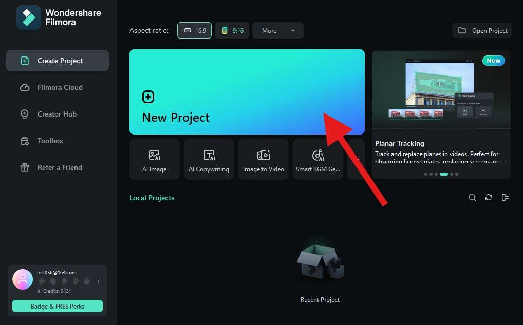create a new project filmora desktop