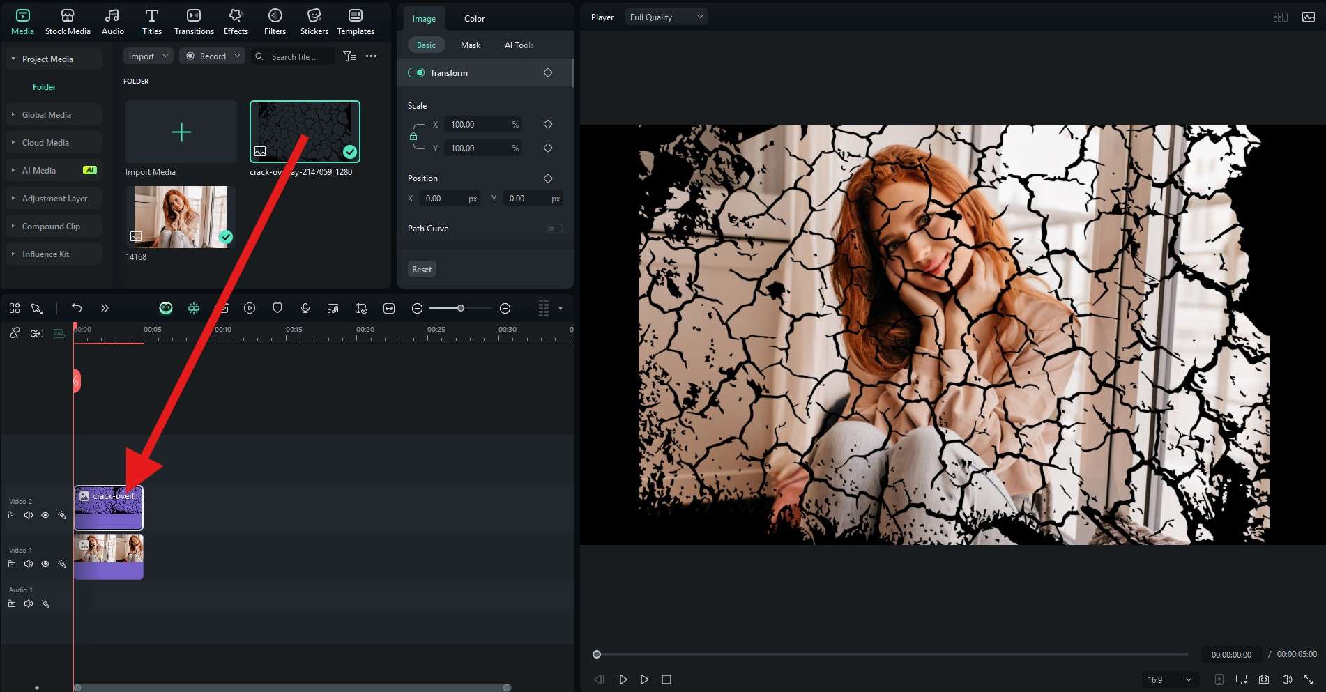 drag overlay image to timeline filmora