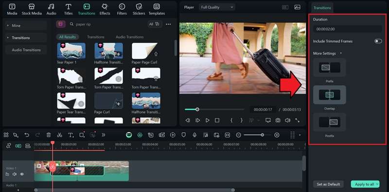 select rip effect transition mode