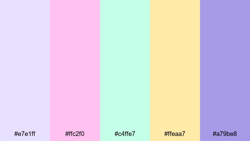 pastel arcade haze pale lavender color palette with hex codes