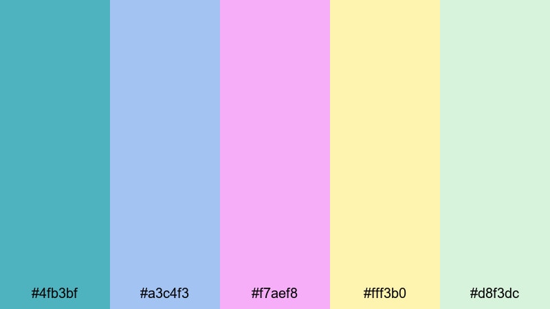 pastel feather daydream peacock color palette with hex codes