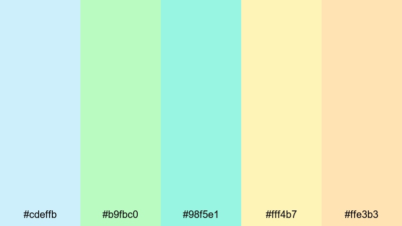 pastel harbor dawn green blue yellow color palette with hex codes