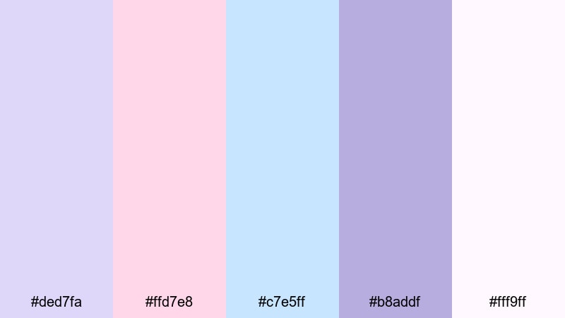 pastel iris whisper pale lavender color palette with hex codes