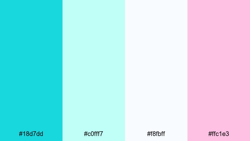 pastel lagoon breeze bright turquoise color palette with hex codes