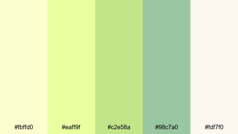 pastel lemon mist green yellow color palette with hex codes