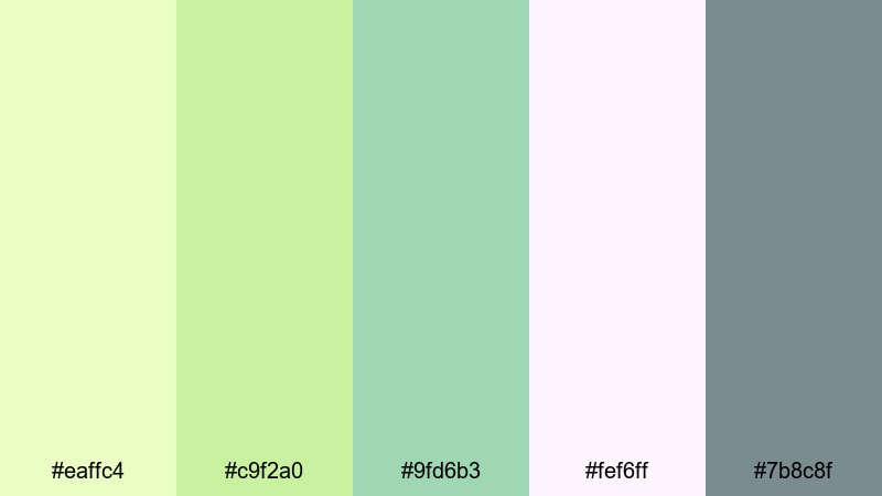 pastel mojito whisper lime color palette with hex codes