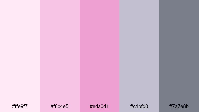pastel pixel blush pink gray color palette with hex codes