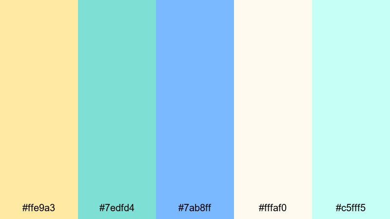 pastel pool party yellow teal blue color palette with hex codes