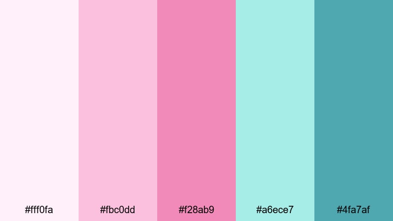 pastel reef glow pink teal color palette with hex codes