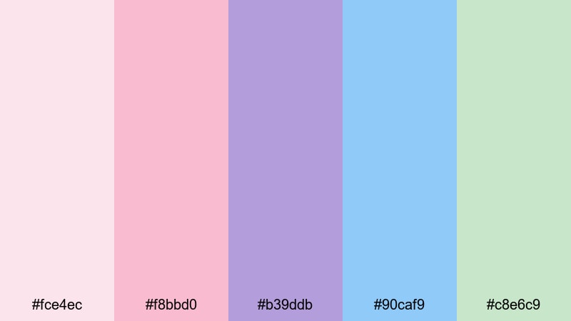pastel storyboard calm flat color palette with hex codes
