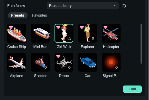 Filmora follow-path animation preset objects