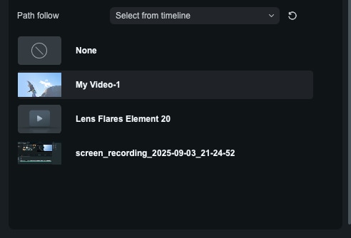 Filmora custom path motion selecting timeline clips