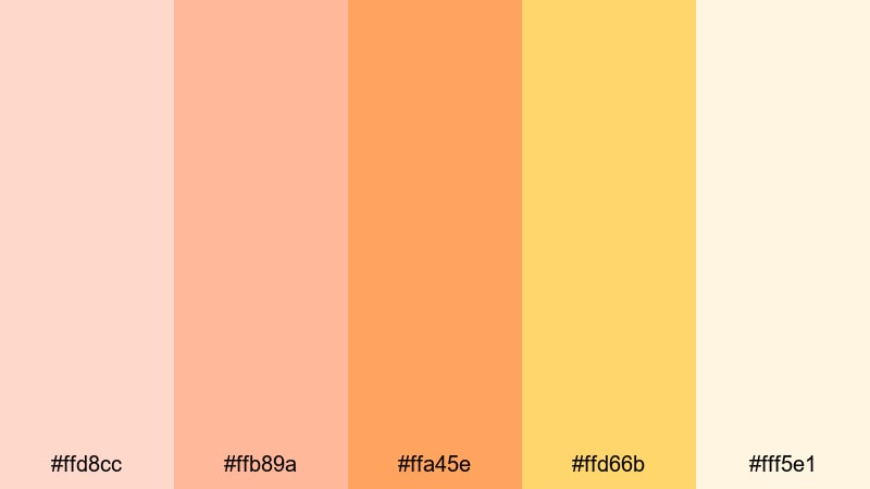 peach blossom promise pink yellow orange color palette with hex codes
