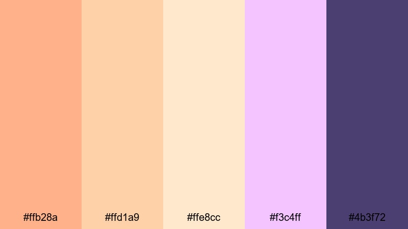 peach cloud drift sunset color palette with hex codes