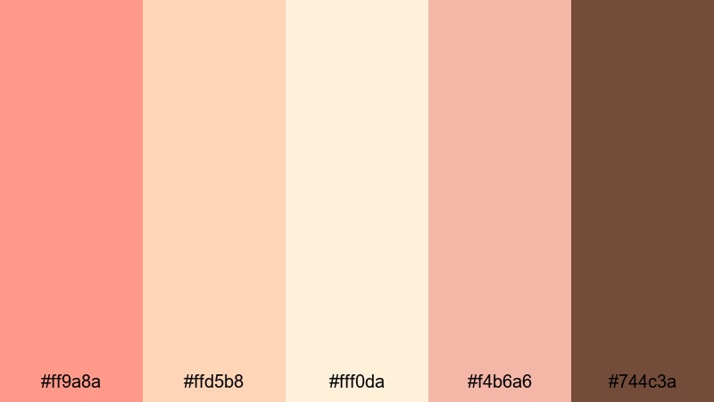 peachy candlelight glow coral pink color palette with hex codes