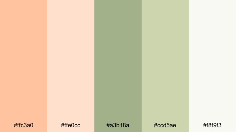 peachy sage breeze orange green color palette with hex codes