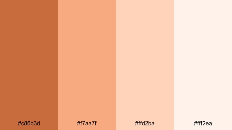 peachy storybook fade ginger color palette with hex codes