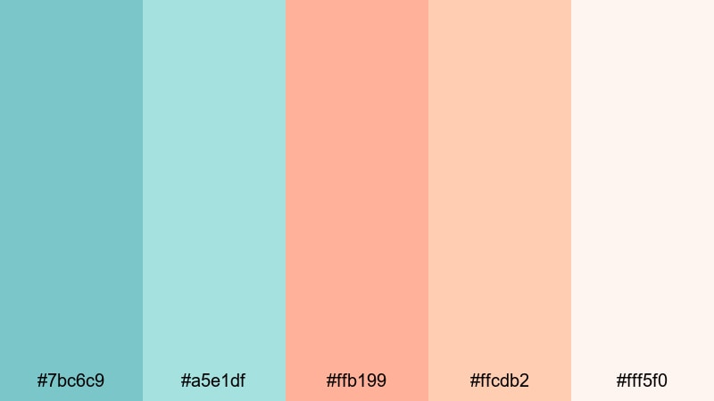 peachy tide dream teal orange color palette with hex codes