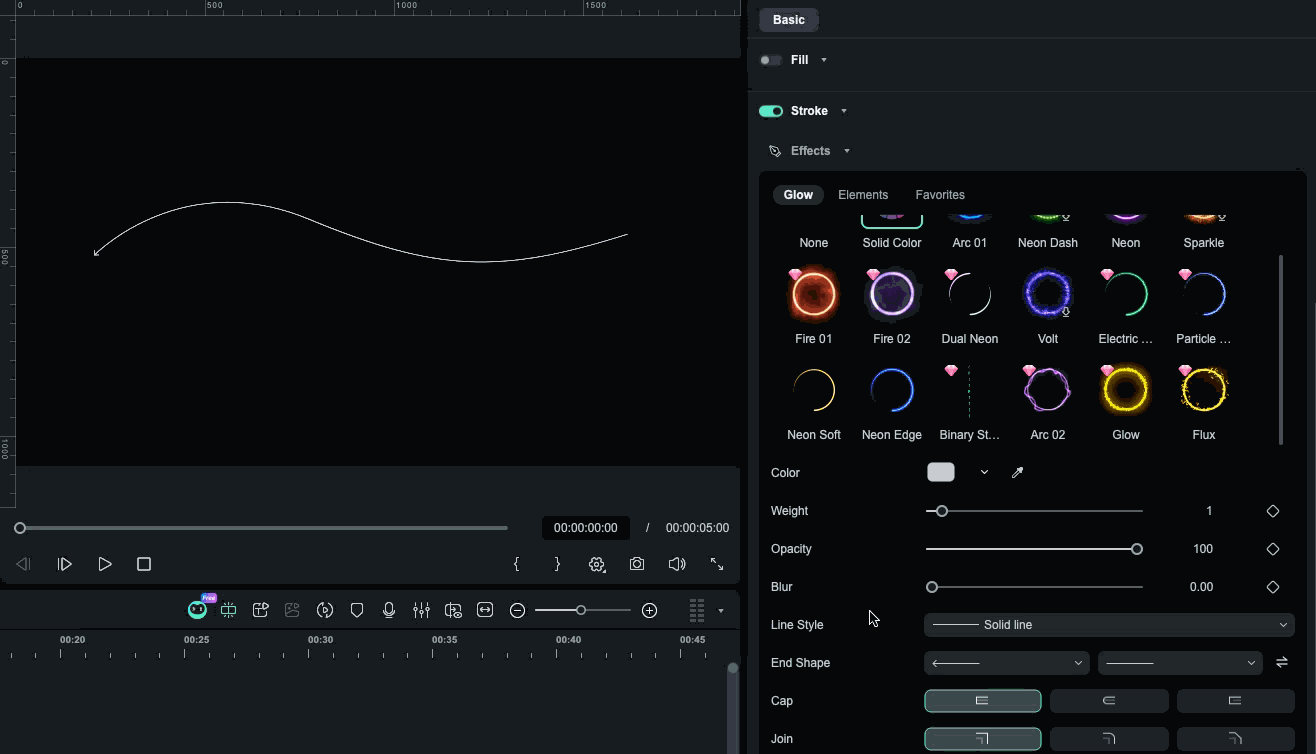 the effect of the shape end settings