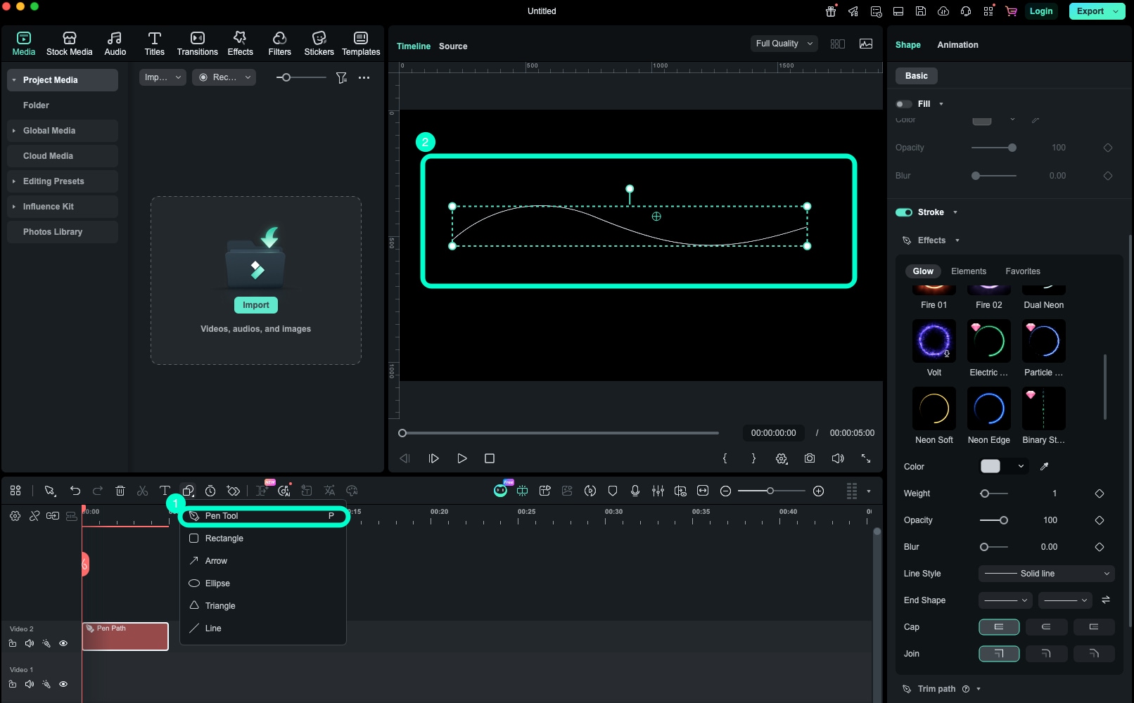 the pen tool end shape entry