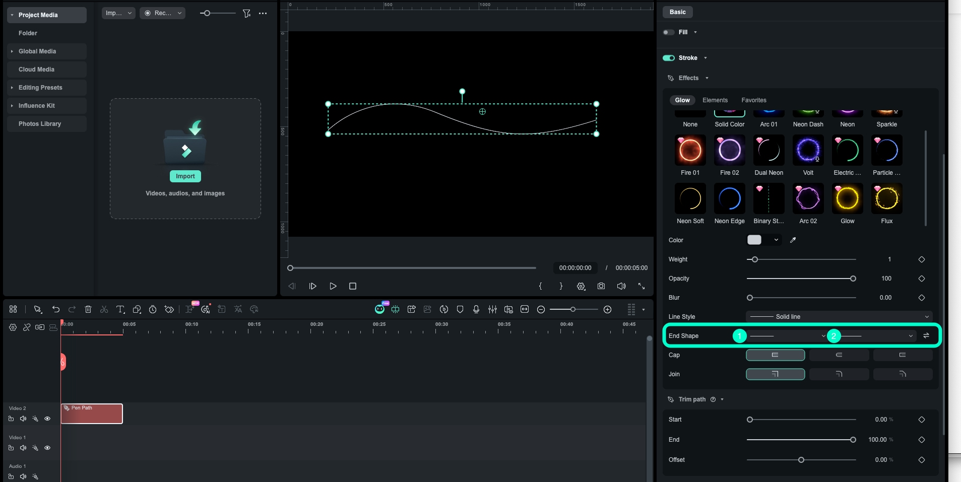 setting the start and end shape